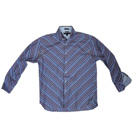 Tommy Hilfiger 100% Cotton 80s 2 ply fabric Multicolor Striped Button Up Sz M - Picture 1 of 5